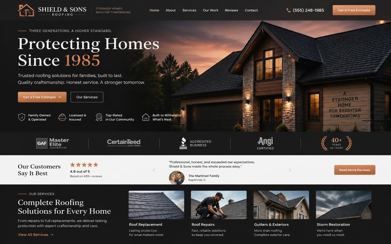 Shield & Sons Roofing website template